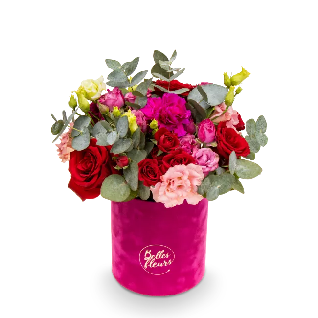 Flower box with roses and carnations